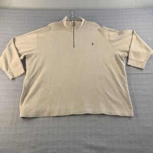 Polo Ralph Lauren Sweater Mens 4XB Big Beige Quarter Zip Mock Neck Cotton Pony